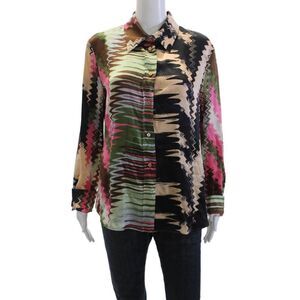 Missoni Women's Collared Long Sleeves Button Up Silk Shirt Multicolor Size 12